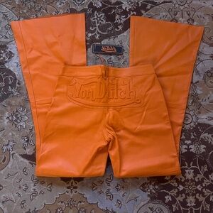 Von Dutch Vibrant Orange Leather Trousers